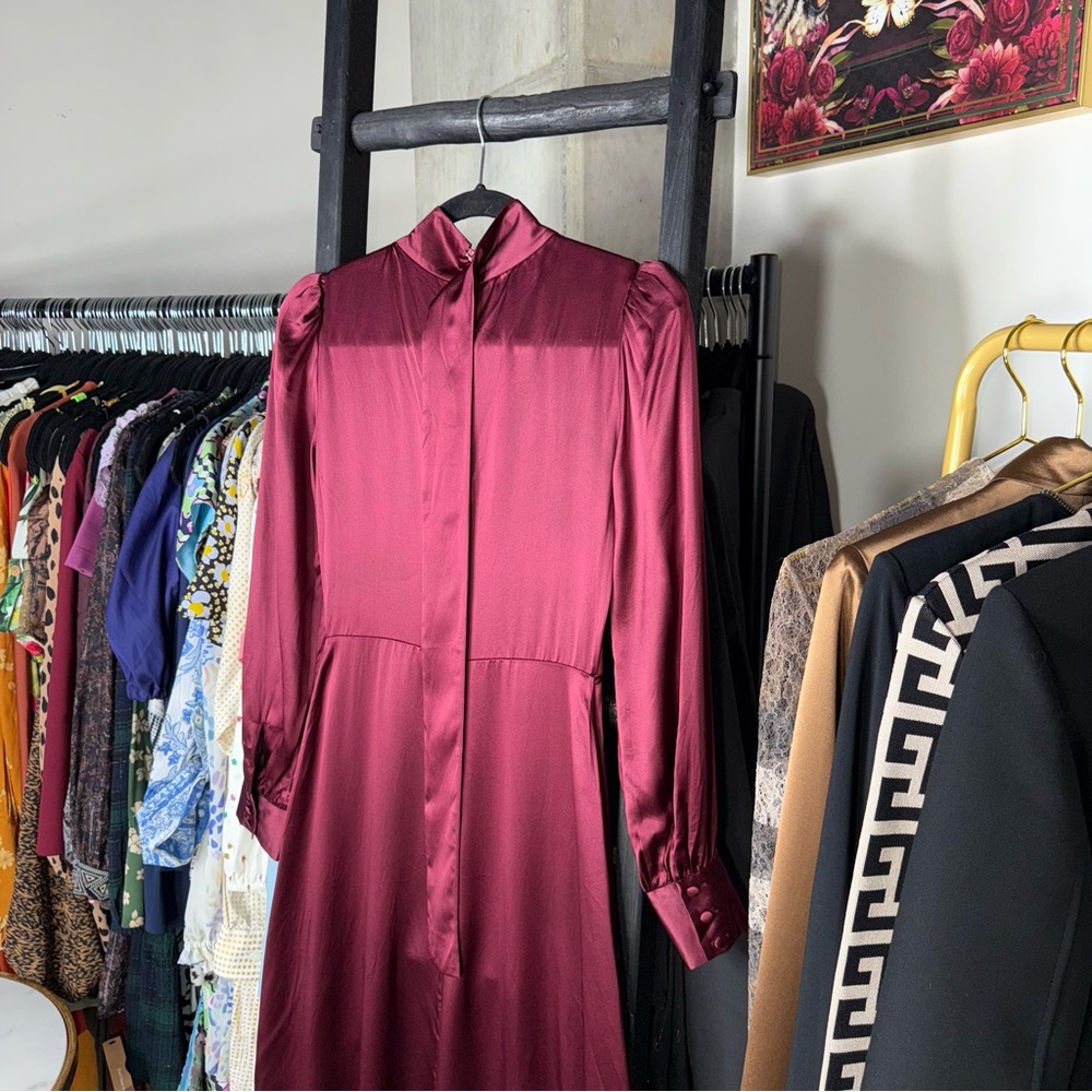 Reformation Maple Silk Midi Dress Plum Burgundy Womens 2 EUC - Picture 13 of 17
